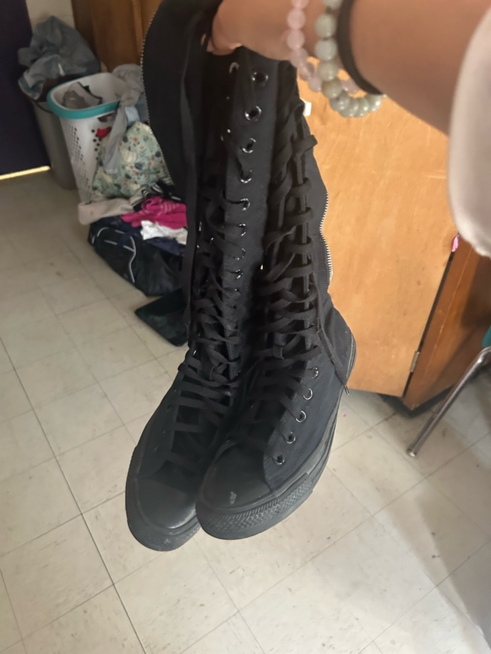 SOLD Womens black knee high converse